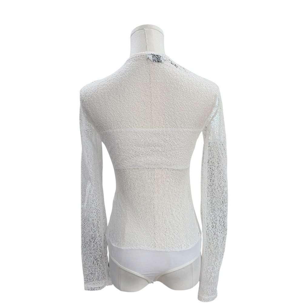 Bebe White Lace Sheer Mesh Bodysuit Long Sleeve Y2K Coquette Fairy Festival SZ S - Picture 8 of 8
